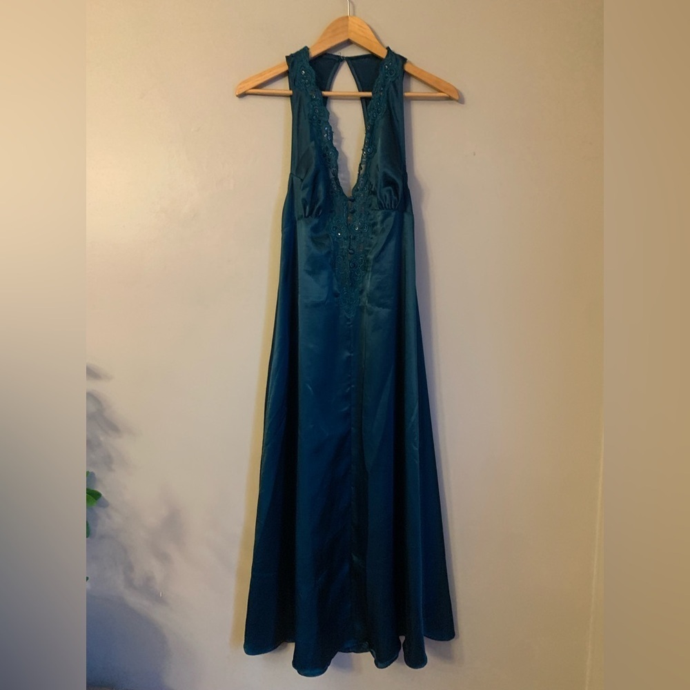 Victoria's Secret Vintage Gold Label Nightgown Slip Dress in green satin Medium